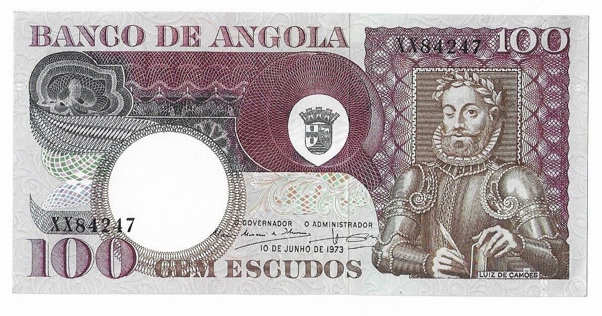 Angola 100 Escudos 10.6.1973; Unc; P-106, L-b430a; Poet; African Oil Palm