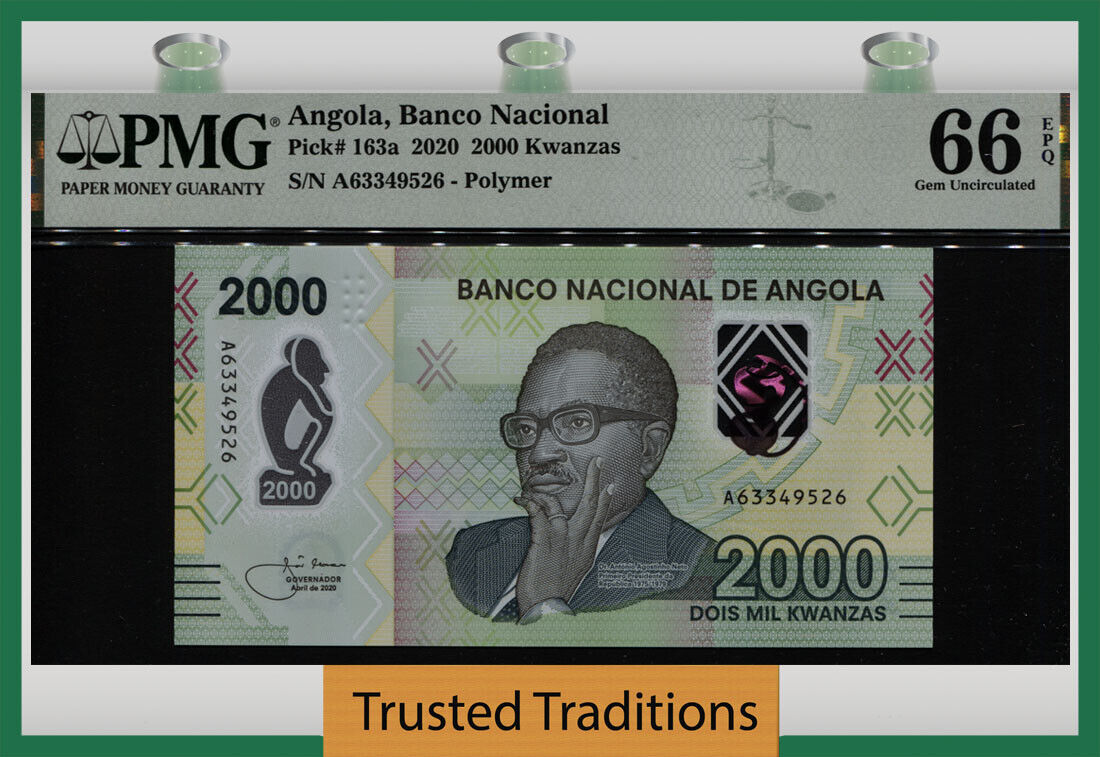 Tt Pk 163a 2020 Angola Banco Nacional 2000 Kwanzas Pmg 66 Epq Gem Uncirculated!