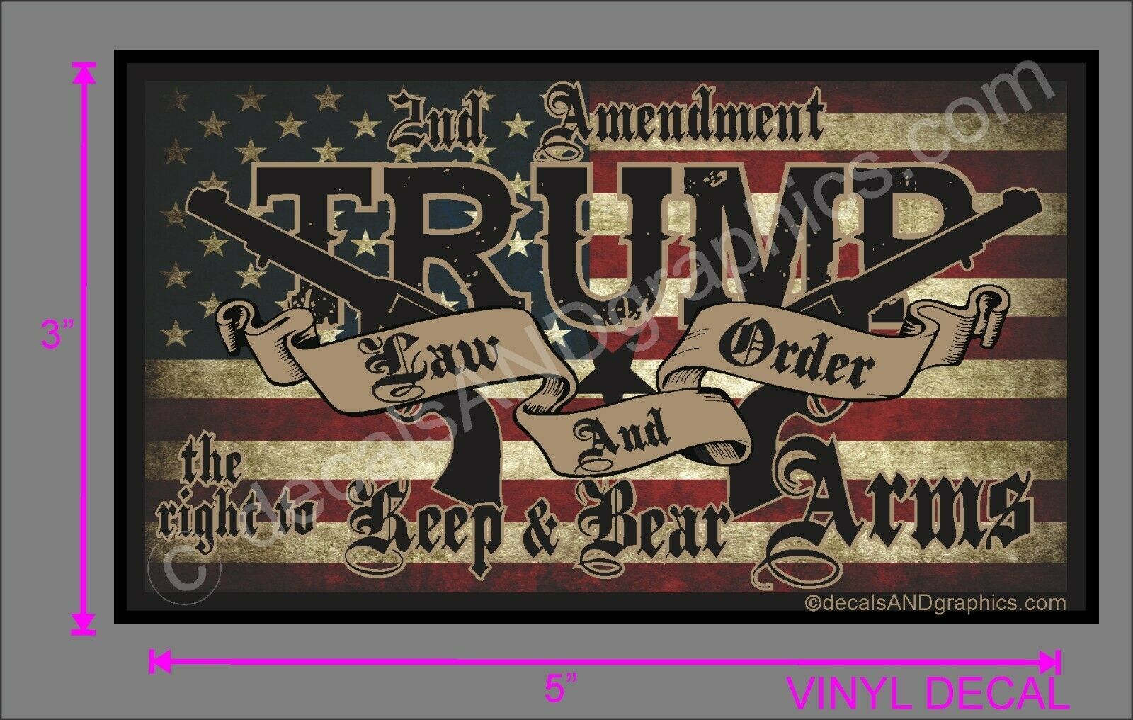 Trump Law & Order 2nd Amendment Guns American Flag 2020 Decal Bumper Sticker