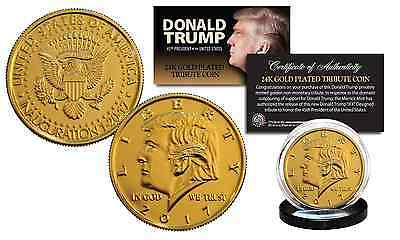2017 Donald Trump Official Presidential 24k Gold Plated Tribute Coin With Coa